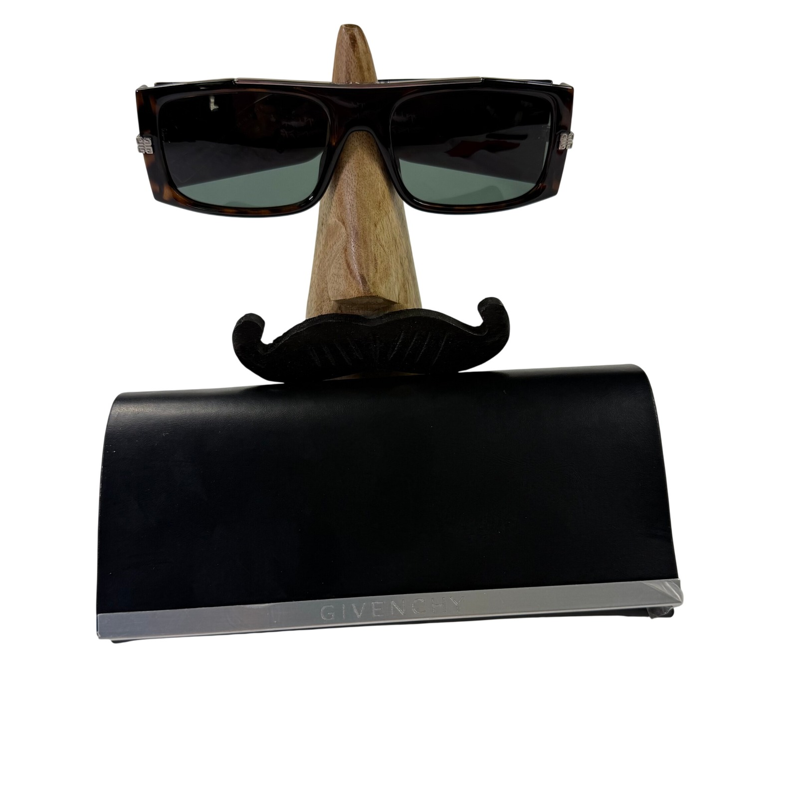 Givenchy Gv40011i Rectangular Sunglasses Dark Havana Tortoise Green Lens Italy